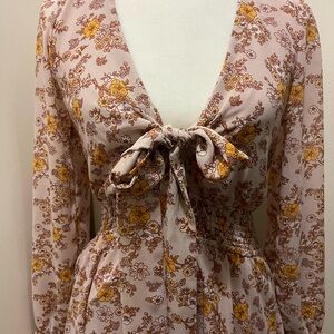 Forever 21 | Floral Long Sleeve Dress in Pink and Yellow | Medium